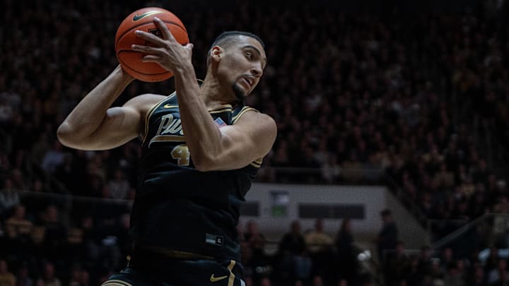 Purdue Boilermakers forward Trey Kaufman-Renn (4) secures a rebound.