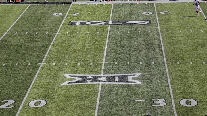 Sep 23, 2023; Cincinnati, Ohio, USA; A general view of the TQL and Big 12 logos on the field during