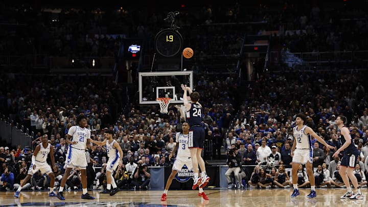 UConn guard Braylon Mullins hits the game-winning three-pointer to beat Duke and advance to the Final Four.