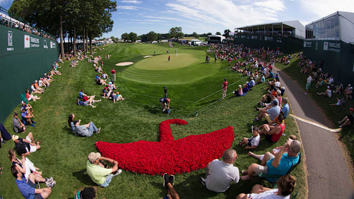 The 18th hole at TPC River Highlands, home of the Travelers Championship since 1984. The 18th hole at TPC River Highlands, home of the Travelers Championship since 1984.