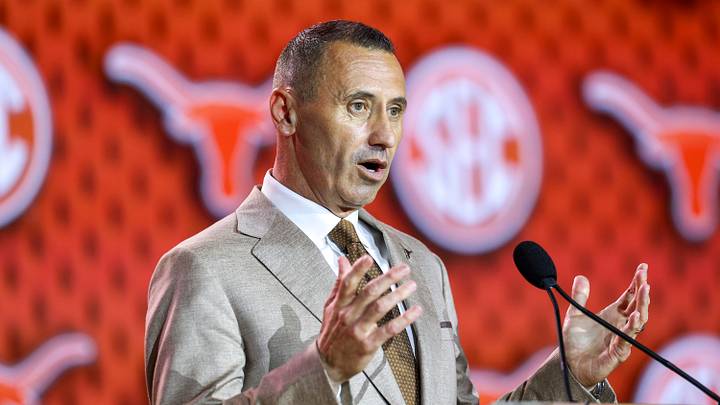 Texas Longhorns head coach Steve Sarkisian speaks to the press during SEC Football Kickoff Media Day at the Tampa Marriott.