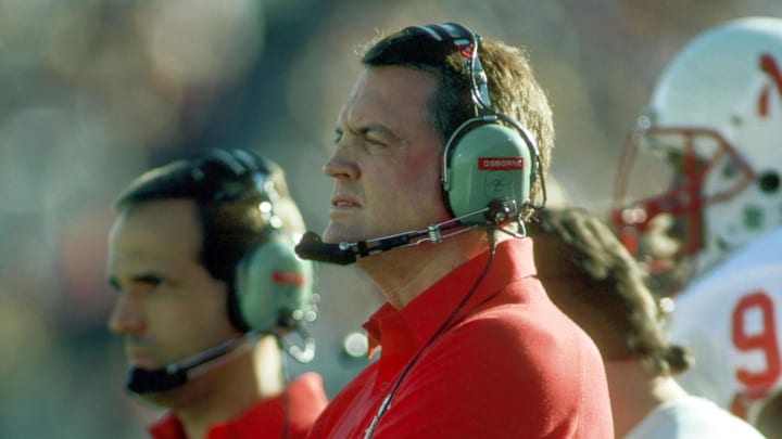 Unknown date and location; USA; FILE PHOTO; Nebraska Cornhuskers head coach Tom Osborne during the 1990 season. Mandatory Credit: Imagn Images Unknown date and location; USA; FILE PHOTO; Nebraska Cornhuskers head coach Tom Osborne during the 1990 season. Mandatory Credit: Imagn Images