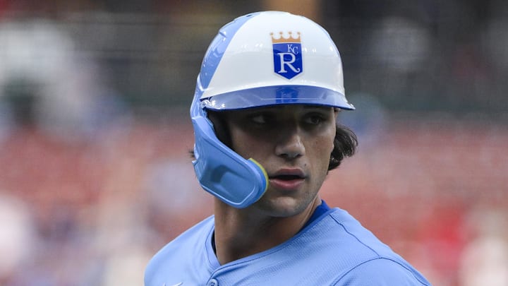 Jun 3, 2025; St. Louis, Missouri, USA; A detailed view of Kansas City Royals designated hitter Jac Caglianone (14) runs off the field after lining out during the second inning of his Major League Baseball debut against the St. Louis Cardinals at Busch Stadium. Mandatory Credit: Jeff Curry-Imagn Images Jun 3, 2025; St. Louis, Missouri, USA; A detailed view of Kansas City Royals designated hitter Jac Caglianone (14) runs off the field after lining out during the second inning of his Major League Baseball debut against the St. Louis Cardinals at Busch Stadium. Mandatory Credit: Jeff Curry-Imagn Images
