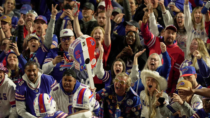Fans cheer after a touchdown during first half action against the Baltimore Ravens at Highmark Stadium in Orchard Park on Sept. 7, 2025.