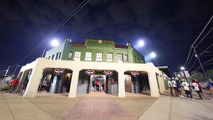 Jun 20, 2024; Fairfield, Alabama, USA; Exterior of Rickwood Field seen during the final innings of the tribute game to the Negro Leagues. Rickwood Field is the oldest baseball stadium in America. Mandatory Credit: John David Mercer-USA TODAY Sports Jun 20, 2024; Fairfield, Alabama, USA; Exterior of Rickwood Field seen during the final innings of the tribute game to the Negro Leagues. Rickwood Field is the oldest baseball stadium in America. Mandatory Credit: John David Mercer-USA TODAY Sports