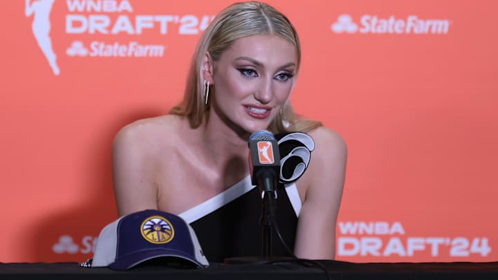 Cameron Brink speaks in a press conference after she is selected with the number two overall pick to the Los Angeles Sparks. Cameron Brink speaks in a press conference after she is selected with the number two overall pick to the Los Angeles Sparks.