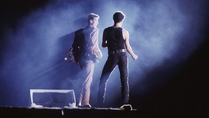 Andrew Ridgeley (left) and George Michael at Wham!’s final concert.