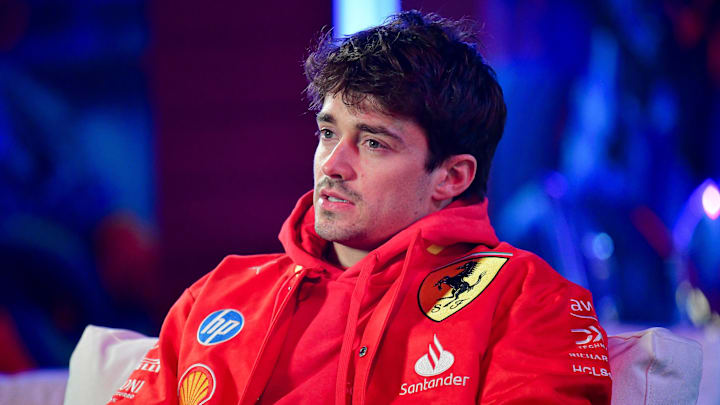 Nov 20, 2024; Las Vegas, Nevada, USA; Scuderia Ferrari driver Charles Leclerc (16) during media availabilties at Las Vegas Circuit. Mandatory Credit: Gary A. Vasquez-Imagn Images Nov 20, 2024; Las Vegas, Nevada, USA; Scuderia Ferrari driver Charles Leclerc (16) during media availabilties at Las Vegas Circuit. Mandatory Credit: Gary A. Vasquez-Imagn Images