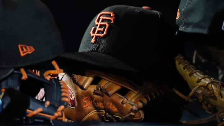 San Francisco Giants caps and gloves.