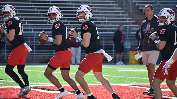 Wisconsin football's quarterbacks during spring practice. 