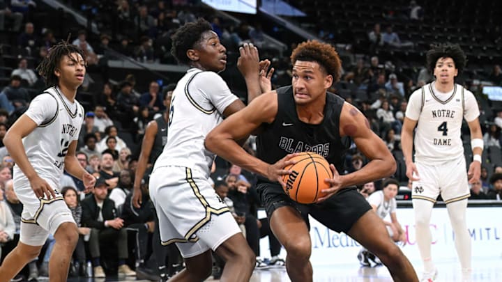 Sierra Canyon forward Maxi Adams drives to the hoop against Notre Dame at the Intuit Dome.
