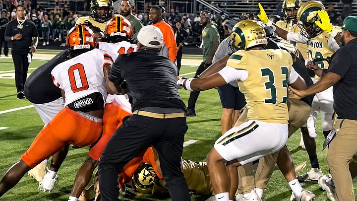 Football players from Miami Carol City (FL) and Grayson (GA) engaged in a postgame brawl last Friday. Now, both state associations have handed out penalties. Football players from Miami Carol City (FL) and Grayson (GA) engaged in a postgame brawl last Friday. Now, both state associations have handed out penalties.