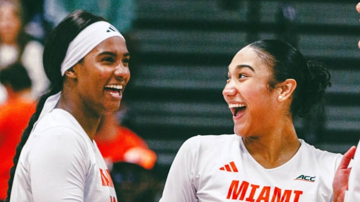 Miami Hurricanes Volleyball Laughing after winning against Georgia Tech
