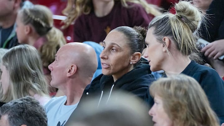 Phoenix Mercury's Diana Taurasi watches as Arizona State University women's basketball takes on Santa Clara University at Desert Financial Arena on Dec. 30, 2023, in Tempe.
