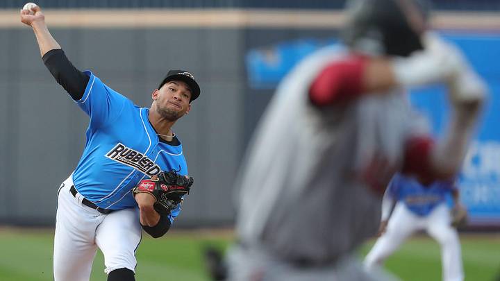 Akron RubberDucks pitcher Daniel Espino delivers a pitch at Canal Park on April 29, 2022.