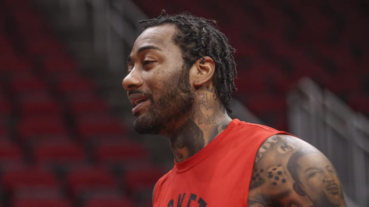 Nov 29, 2021; Houston, Texas, USA;  Houston Rockets guard John Wall (1) warms up before playing against the Oklahoma City Thunder at Toyota Center. Mandatory Credit: Thomas Shea-USA TODAY Sports