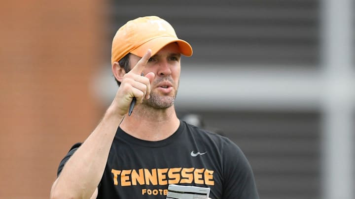 Tennessee quarterbacks coach Joey Halzle during the first day of Tennessee football practice at Anderson Training Facility in Knoxville, Tenn. on Monday, Aug. 1, 2022.
Kns Tennessee Football Practice Tennessee quarterbacks coach Joey Halzle during the first day of Tennessee football practice at Anderson Training Facility in Knoxville, Tenn. on Monday, Aug. 1, 2022.
Kns Tennessee Football Practice