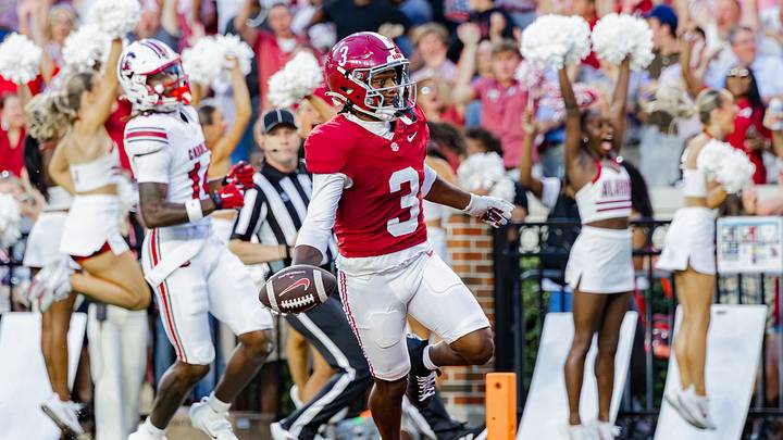 Alabama wide receiver Lotzeir Brooks celebrates his touchdown in the first half of the game against South Carolina on Sept 26, 2026. Alabama wide receiver Lotzeir Brooks celebrates his touchdown in the first half of the game against South Carolina on Sept 26, 2026.