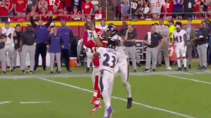 Patrick Mahomes caught his own pass against the Ravens. Patrick Mahomes caught his own pass against the Ravens.