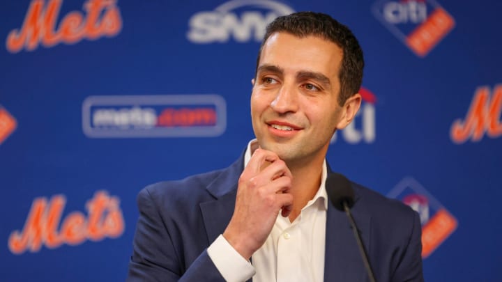 Mets president of baseball operations David Stearns addressed the media during his introductory press conference. Mets president of baseball operations David Stearns addressed the media during his introductory press conference.