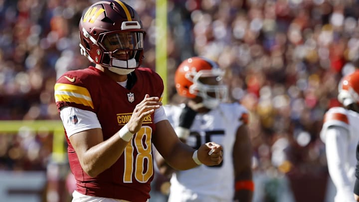 Washington Commanders quarterback Marcus Mariota, formerly of the Atlanta Falcons, had a strong day Sunday.