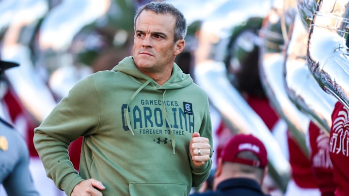 Nov 23, 2024; Columbia, South Carolina, USA; South Carolina Gamecocks head coach Shane Beamer takes the field with his team before a game against the Wofford Terriers at Williams-Brice Stadium. Mandatory Credit: Jeff Blake-Imagn Images Nov 23, 2024; Columbia, South Carolina, USA; South Carolina Gamecocks head coach Shane Beamer takes the field with his team before a game against the Wofford Terriers at Williams-Brice Stadium. Mandatory Credit: Jeff Blake-Imagn Images