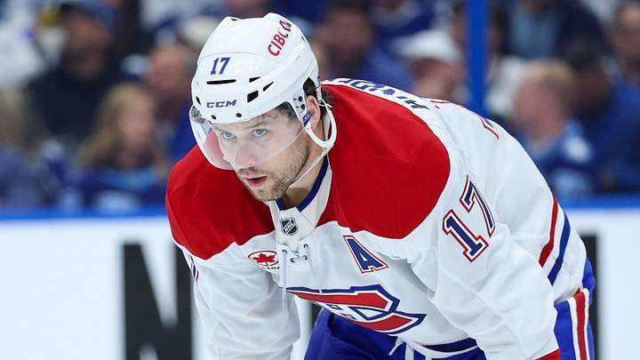Apr 21, 2026; Tampa, Florida, USA; Montreal Canadiens right wing Josh Anderson (17) looks on against the Tampa Bay Lightning in the third period during game two of the first round of the 2026 Stanley Cup Playoffs at Benchmark International Arena. Mandatory Credit: Nathan Ray Seebeck-Imagn Images