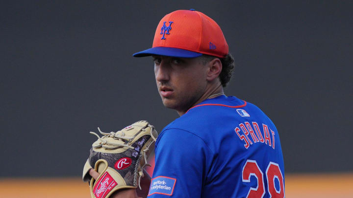 Mar 15, 2024; Port St. Lucie, Florida, USA; New York Mets pitcher Brandon Sproat (28) warms-up in the sixth inning against the Washington Nationals in the Spring Breakout game at Clover Park. Mandatory Credit: Jim Rassol-USA TODAY Sports Mar 15, 2024; Port St. Lucie, Florida, USA; New York Mets pitcher Brandon Sproat (28) warms-up in the sixth inning against the Washington Nationals in the Spring Breakout game at Clover Park. Mandatory Credit: Jim Rassol-USA TODAY Sports