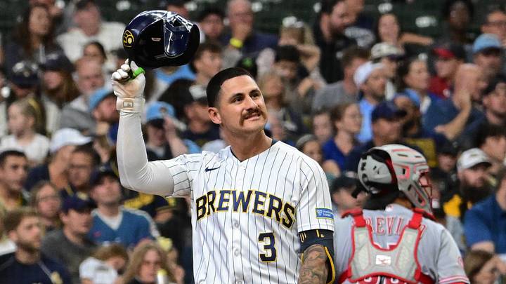 Sep 13, 2026; Milwaukee, Wisconsin, USA; Milwaukee Brewers third baseman Joey Ortiz (3) reacts after striking out against the Cincinnati Reds in the fourth inning at American Family Field. Mandatory Credit: Benny Sieu-Imagn Images Sep 13, 2026; Milwaukee, Wisconsin, USA; Milwaukee Brewers third baseman Joey Ortiz (3) reacts after striking out against the Cincinnati Reds in the fourth inning at American Family Field. Mandatory Credit: Benny Sieu-Imagn Images