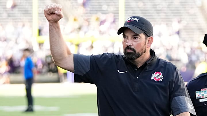 Ohio State Buckeyes head coach Ryan Day leaves the field following the NCAA football game against the Washington Huskies at Husky Stadium in Seattle on Sept. 27, 2025. Ohio State won 24-6.