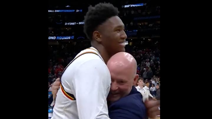 Maryland coach Kevin Willard and Derik Queen on March 22, 2025.