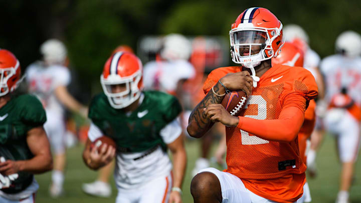Clemson wide receiver Frank Ladson Jr.(2) warms up with his teammates during practice. Clemson wide receiver Frank Ladson Jr.(2) warms up with his teammates during practice.