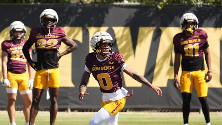 Arizona State wide receiver Jordyn Tyson during spring practice at Kajakawa Practice fields on April 16, 2025, in Tempe.