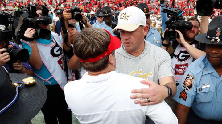 Georgia head coach Kirby Smart shakes hands with Georgia Tech head coach Brent Key after a NCAA college football game between Georgia Tech and Georgia in Athens, Ga., on Saturday, Nov. 26, 2022. Georgia won 37-14.
News Joshua L Jones Georgia head coach Kirby Smart shakes hands with Georgia Tech head coach Brent Key after a NCAA college football game between Georgia Tech and Georgia in Athens, Ga., on Saturday, Nov. 26, 2022. Georgia won 37-14.
News Joshua L Jones