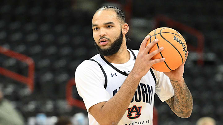 Mar 21, 2024; Spokane, WA, USA; Auburn Tigers forward Johni Broome (4) during practice at Spokane