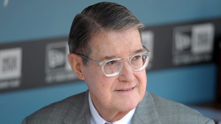 Apr 10, 2012; Los Angeles, CA, USA; Los Angeles Dodgers former owner Peter O'Malley attends the 2012 opening day game against the Pittsburgh Pirates at Dodger Stadium. Mandatory Credit: Kirby Lee/Image of Sport-Imagn Images