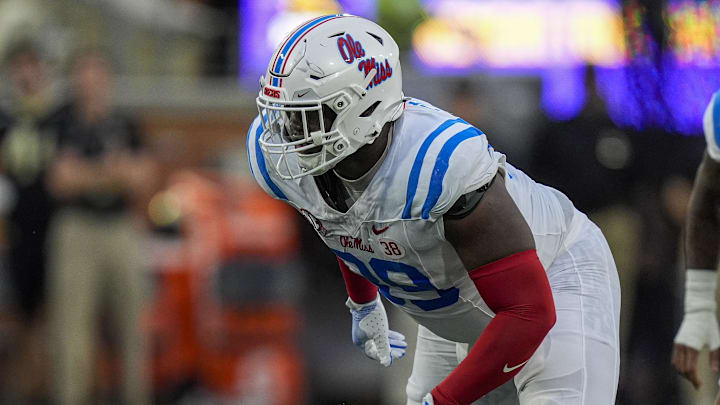 Sep 14, 2024; Winston-Salem, North Carolina, USA;  Mississippi Rebels defensive tackle JJ Pegues (89) against the Wake Forest Demon Deacons during the first half at Allegacy Federal Credit Union Stadium. Mandatory Credit: Jim Dedmon-Imagn Images