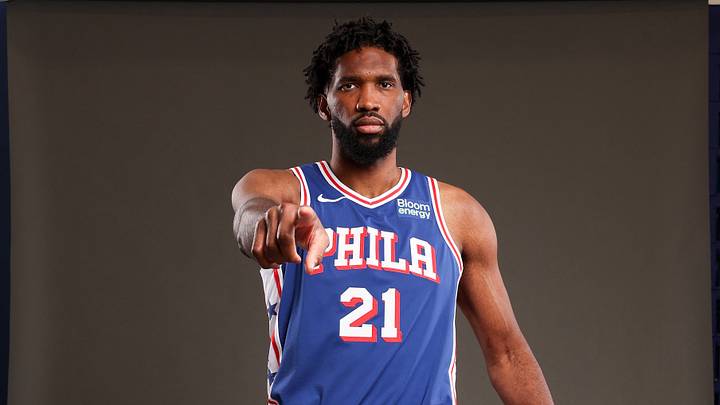 Sep 28, 2026; Camden, NJ, USA; Philadelphia 76ers Joel Embiid poses for a photo during media day. Mandatory Credit: Bill Streicher-Imagn Images