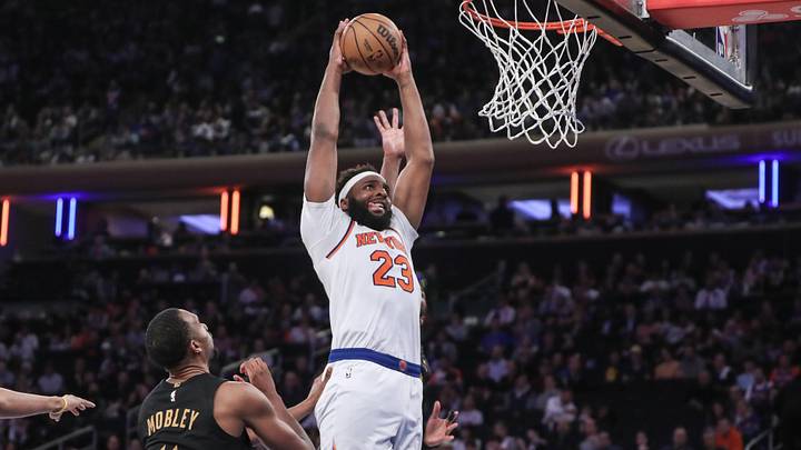 Apr 23, 2023; New York, New York, USA; New York Knicks center Mitchell Robinson (23) dunks during game four of the 2023 NBA playoffs against the Cleveland Cavaliers at Madison Square Garden. Mandatory Credit: Wendell Cruz-Imagn Images Apr 23, 2023; New York, New York, USA; New York Knicks center Mitchell Robinson (23) dunks during game four of the 2023 NBA playoffs against the Cleveland Cavaliers at Madison Square Garden. Mandatory Credit: Wendell Cruz-Imagn Images