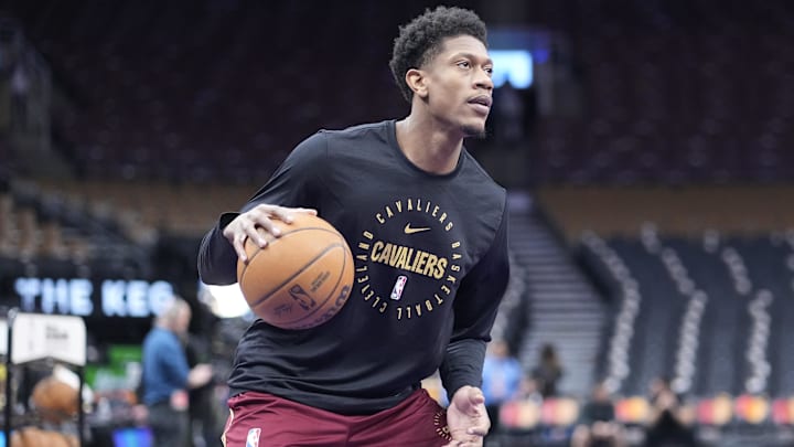 Feb 12, 2025; Toronto, Ontario, CAN; Cleveland Cavaliers forward De'Andre Hunter (12) during warm up before a game against the Toronto Raptors at Scotiabank Arena. Mandatory Credit: John E. Sokolowski-Imagn Images