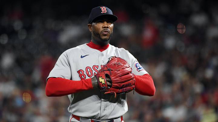Jun 22, 2026; Denver, Colorado, USA; Boston Red Sox pitcher Aroldis Chapman (44) after allowing a hit in the ninth inning against the Colorado Rockies at Coors Field. Mandatory Credit: Christopher Hanewinckel-Imagn Images Jun 22, 2026; Denver, Colorado, USA; Boston Red Sox pitcher Aroldis Chapman (44) after allowing a hit in the ninth inning against the Colorado Rockies at Coors Field. Mandatory Credit: Christopher Hanewinckel-Imagn Images