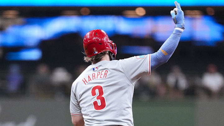 Bryce Harper celebrates a home run