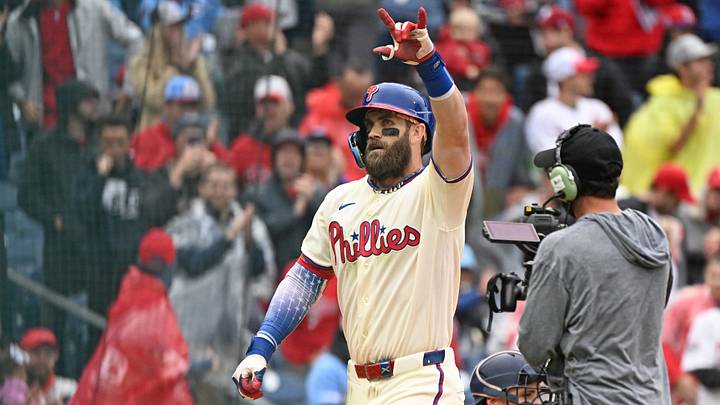 Sep 27, 2026; Philadelphia, Pennsylvania, USA; Philadelphia Phillies first baseman Bryce Harper (3) celebrates his home run during the fifth inning against the Tampa Bay Rays at Citizens Bank Park. Mandatory Credit: Eric Hartline-Imagn Images Sep 27, 2026; Philadelphia, Pennsylvania, USA; Philadelphia Phillies first baseman Bryce Harper (3) celebrates his home run during the fifth inning against the Tampa Bay Rays at Citizens Bank Park. Mandatory Credit: Eric Hartline-Imagn Images