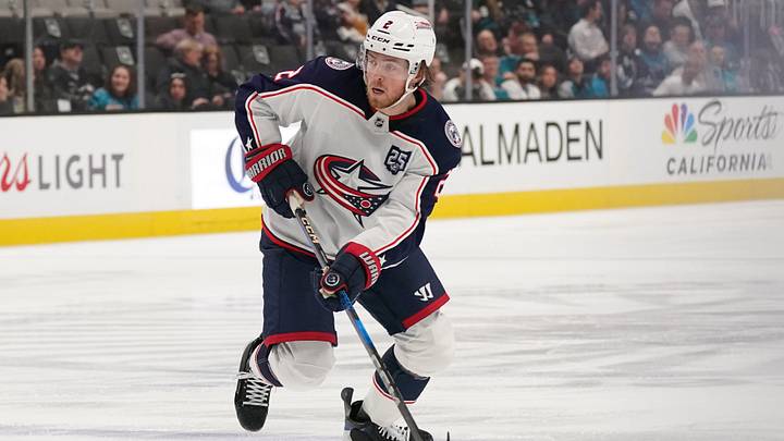 Jan 6, 2026; San Jose, California, USA; Columbus Blue Jackets defenseman Jake Christiansen (2) controls the puck during action against the San Jose Sharks in the first period at SAP Center at San Jose. Mandatory Credit: David Gonzales-Imagn Images Jan 6, 2026; San Jose, California, USA; Columbus Blue Jackets defenseman Jake Christiansen (2) controls the puck during action against the San Jose Sharks in the first period at SAP Center at San Jose. Mandatory Credit: David Gonzales-Imagn Images