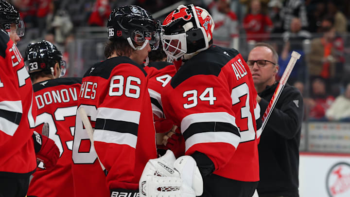 New Jersey Devils center Jack Hughes (86) and New Jersey Devils goaltender Jake Allen (34): Ed Mulholland-Imagn Images New Jersey Devils center Jack Hughes (86) and New Jersey Devils goaltender Jake Allen (34): Ed Mulholland-Imagn Images