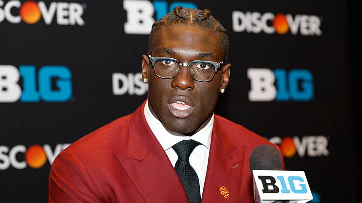Jul 28, 2026; Chicago, IL, USA; USC student-athlete Jide Abasiri speaks during Media Days at Hilton Chicago. Mandatory Credit: Kamil Krzaczynski-Imagn Images Jul 28, 2026; Chicago, IL, USA; USC student-athlete Jide Abasiri speaks during Media Days at Hilton Chicago. Mandatory Credit: Kamil Krzaczynski-Imagn Images