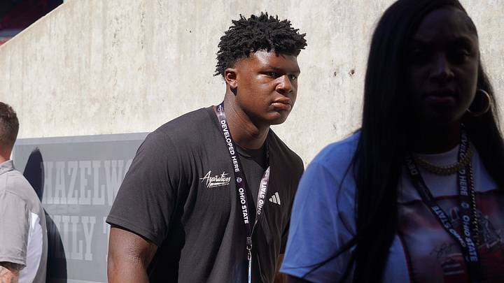 Kellan Hall, Christian Academy Of Louisville defensive lineman, soaks up the atmosphere of the game between the Ohio State Buckeyes and Texas Longhorns at Ohio Stadium on Aug. 30, 2025.