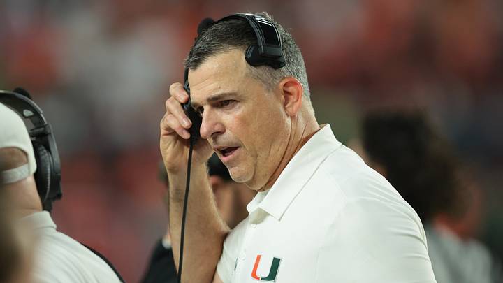 Oct 17, 2026; Miami Gardens, Florida, USA;  Miami Hurricanes head coach Mario Cristobal during the fourth quarter against the Florida State Seminoles at Hard Rock Stadium.  Mandatory Credit: Sam Navarro-Imagn Images