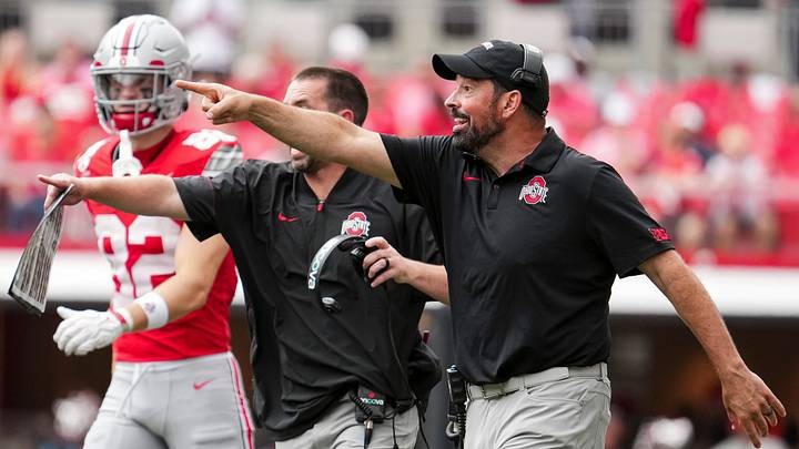 Ohio State Buckeyes head coach Ryan Day motions during the NCAA football game against the Kent State Golden Flashes at Ohio Stadium in Columbus on Sept. 19, 2026. Ohio State won 59-3. Ohio State Buckeyes head coach Ryan Day motions during the NCAA football game against the Kent State Golden Flashes at Ohio Stadium in Columbus on Sept. 19, 2026. Ohio State won 59-3.