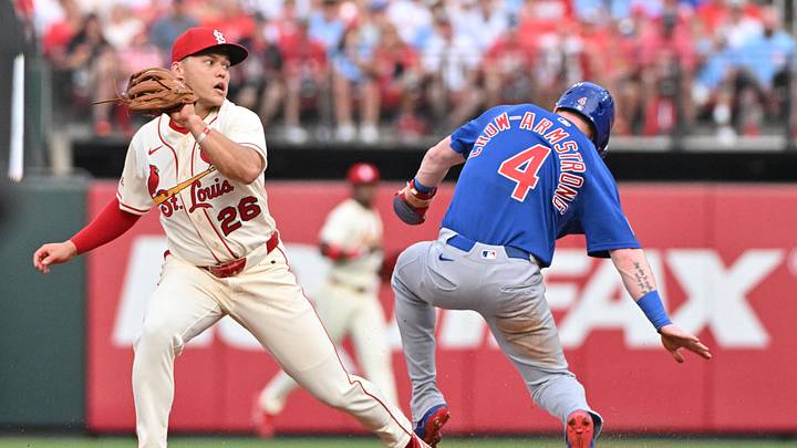 Chicago Cubs center fielder Pete Crow-Armstrong and St. Louis Cardinals second baseman JJ Wetherholt.
